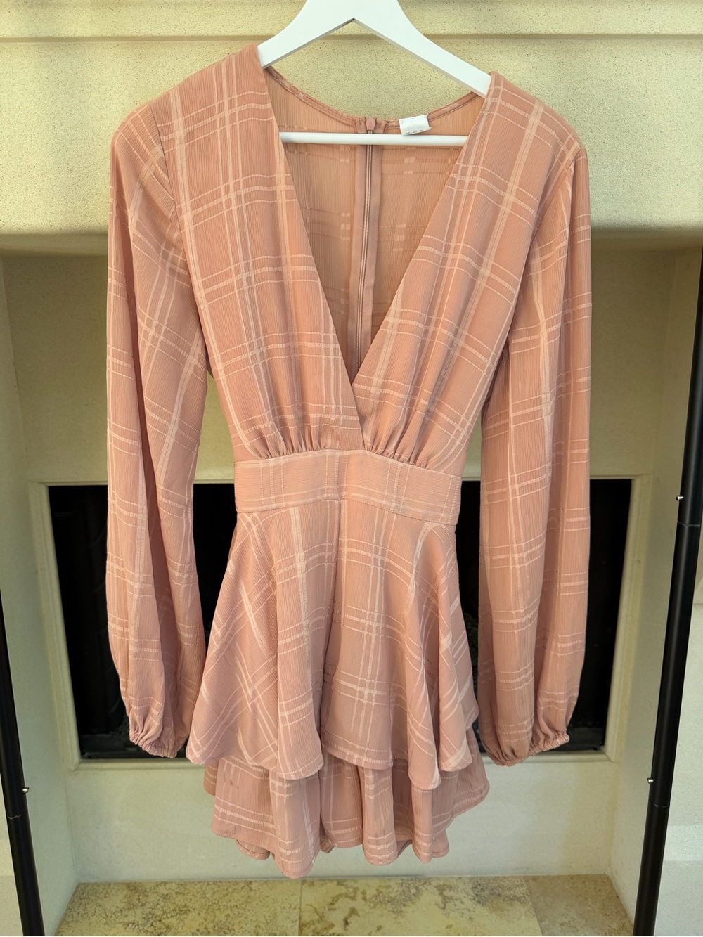 Lady Lux Mauve Pink Plaid Long Sleeve Shorts Romper